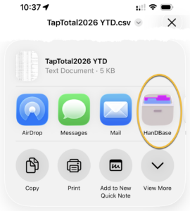 Select to open the attachment into HandBase (tap "More" … button if needed